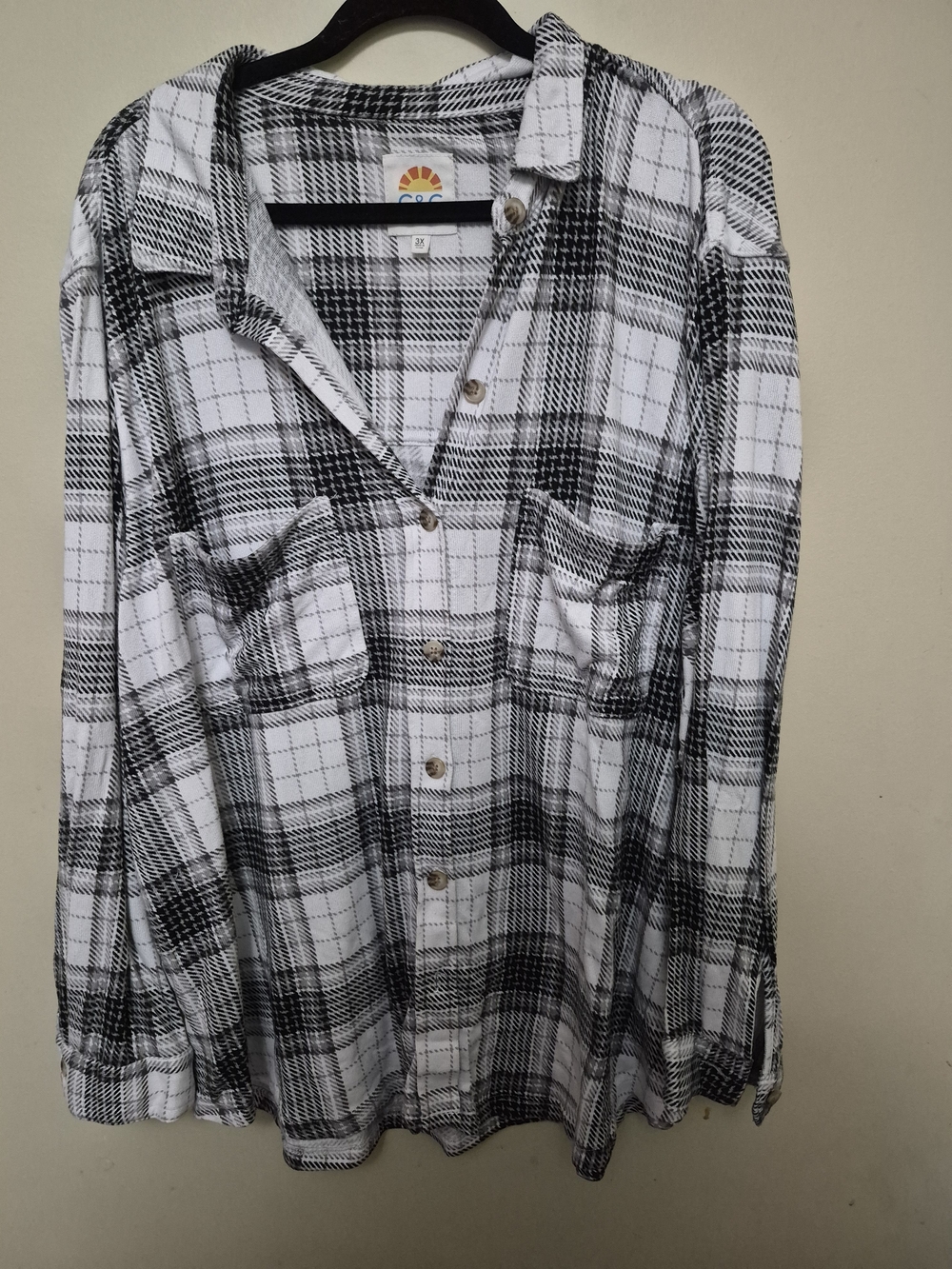 C.C Women’s Black & White Plaid Button-Down Shirt